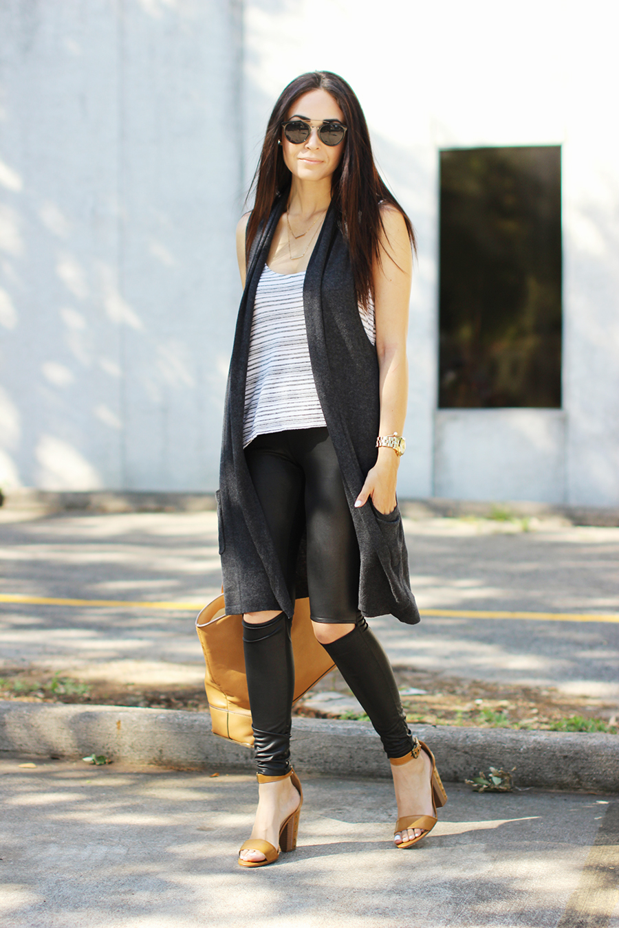 FTT-LEATHER-LOOK-LEGGINGS-VEST-STRIPED-SHIRT-SANDALS11