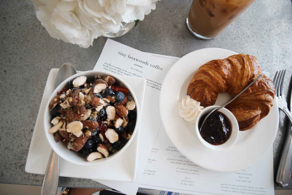 Brunch layout at Tiny Boxwoods, Austin coffee shop and restaurant